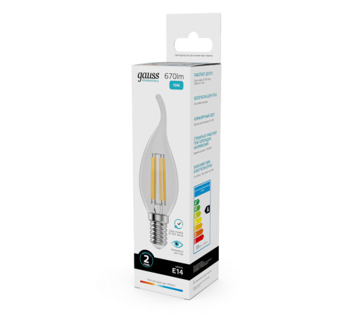 Лампа светодиодная   Filament Elementary Свеча на ветру 10W 670lm 4100К Е14 LED 1/10/100  42120  Gauss
