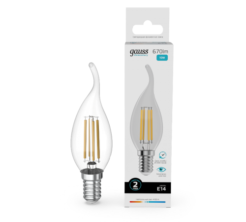 Лампа светодиодная   Filament Elementary Свеча на ветру 10W 670lm 4100К Е14 LED 1/10/100  42120  Gauss