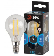 Лампа светодиодная F-LED P45-7W-840-E14 (филам, шар, 7Вт, нейтр, E14) (10/100/3000)  Б0049891  ЭРА