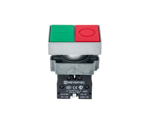 Кнопка двойная, красный/зеленый, 1NO+1NC, плоский толкатель, мет. MTB2-BLZ1583  58201  ОВЕН