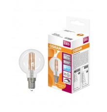 Лампа светодиодная филаментная LED STAR Classic P 5W, прозрачная колба, Е14 LSCLP60D 5W/840 230V FIL E14 10X1RU  4058075230446  Osram