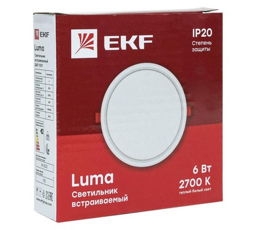 Светильник светодиодный встраиваемый ДВО 1001 6Вт 2700K IP20 Basic  DLL-1001-6-2700  EKF