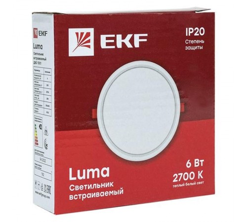 Светильник светодиодный встраиваемый ДВО 1001 6Вт 2700K IP20 Basic  DLL-1001-6-2700  EKF