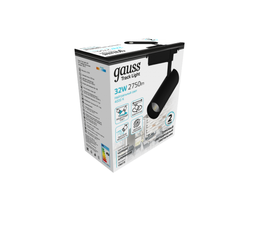 Светильник светодиодный трековый цилиндр 32W 2750lm 4000K 180-240V IP20 75*220мм черный угол 24  TR073  Gauss