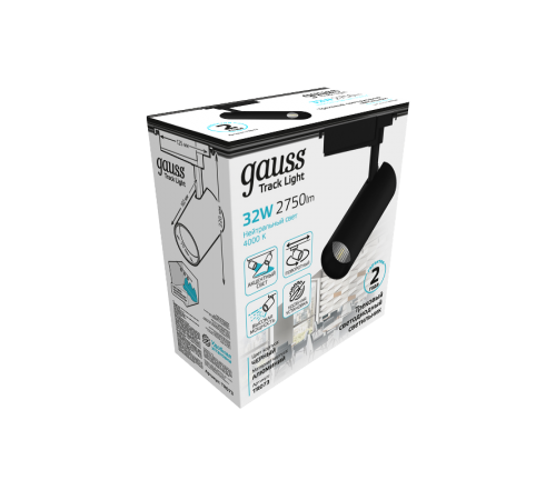 Светильник светодиодный трековый цилиндр 32W 2750lm 4000K 180-240V IP20 75*220мм черный угол 24  TR073  Gauss