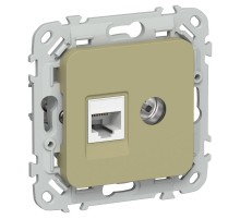 FLITE Розетка 2-ая RJ45/TV кат.5Е UTP РКТВ5е-2-0-ФлО оливковый  FI-AK22-1-K26  IEK
