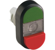Кнопка двойная MPD13-11С (зеленая/красная-выступающая) прозрачна я линза с текстом (I/O)  1SFA611142R1108  ABB