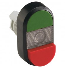 Кнопка двойная MPD13-11С (зеленая/красная-выступающая) прозрачна я линза с текстом (I/O)  1SFA611142R1108  ABB