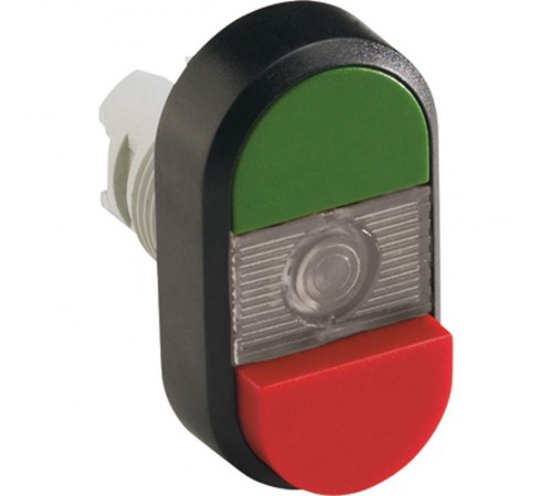 Кнопка двойная MPD13-11С (зеленая/красная-выступающая) прозрачна я линза с текстом (I/O)  1SFA611142R1108  ABB