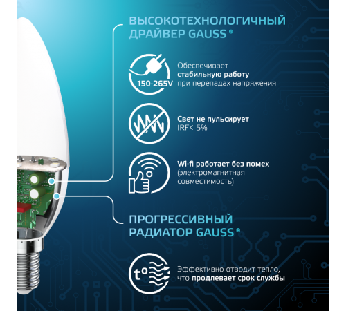 Лампа светодиодная LED 9.5Вт E14 220В 4100К Candle (свеча)  103101210  Gauss
