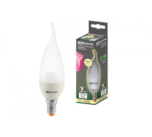 Лампа светодиодная LED 7Вт E14 230В 3000К WFC37 свеча  SQ0340-0173  TDM