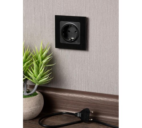 Стокгольм Механизм Розетки 1-местной с/з 16А черный с защ. штор. PROxima  EZR16-028-10  EKF