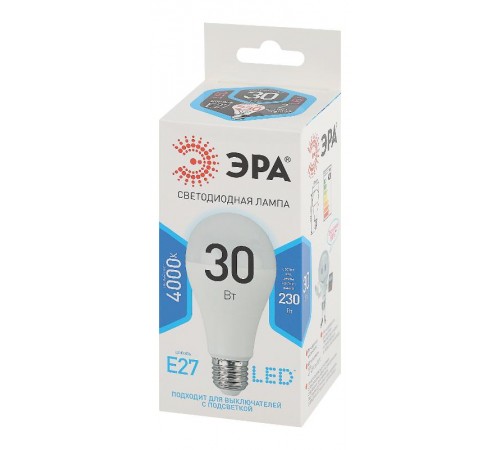Лампа светодиодная LED A65-30W-840-E27 (диод, груша, 30Вт, нейтр, E27) (10/100/1200)  Б0048016  ЭРА