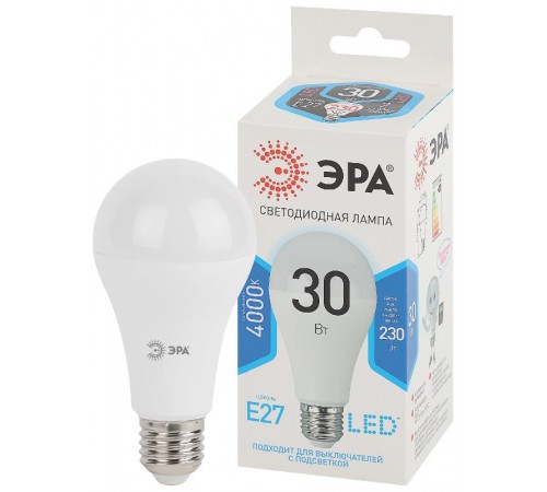 Лампа светодиодная LED A65-30W-840-E27 (диод, груша, 30Вт, нейтр, E27) (10/100/1200)  Б0048016  ЭРА