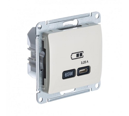Glossa Бежевыйый USB Розетка тип-C 65W высокоскор.заряд. QC PD  GSL000227  SE
