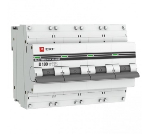 Выключатель автоматический четырехполюсный 4P 100А (D) 10kA ВА 47-100M с электромагнитным расцепителем PROxima  mcb47100m-4-100D-pro  EKF