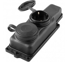 RST16-22-44 Розетка переносная 2-местная c/з, каучук 250В,16А, IP44, серия Одри, черный  32738  STEKKER