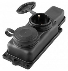 RST16-22-44 Розетка переносная 2-местная c/з, каучук 250В,16А, IP44, серия Одри, черный  32738  STEKKER