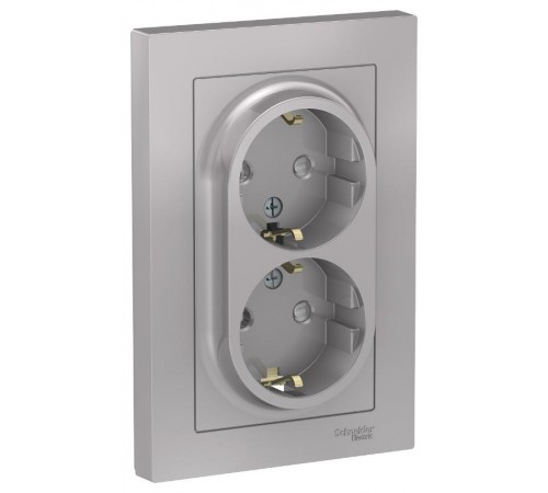 AtlasDesign Алюминий Розетка 2-ая с заземлением, со шторками, 16А, (в сборе с рамкой)  ATN000326  SE