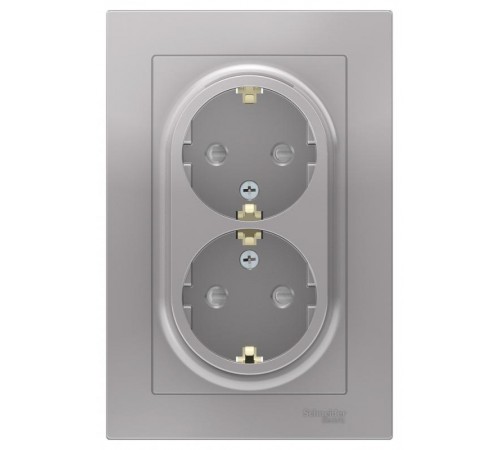 AtlasDesign Алюминий Розетка 2-ая с заземлением, со шторками, 16А, (в сборе с рамкой)  ATN000326  SE