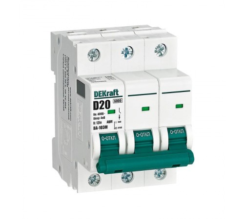 Выключатель автоматический без теплозащиты трехполюсный ВА-103М 3P 20А характеристика D 6кА  12557DEK  Dekraft
