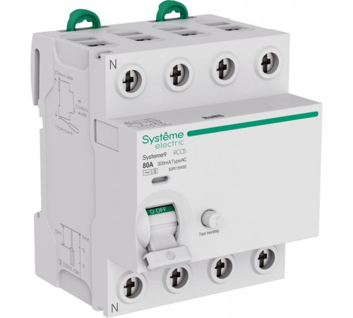 Systeme9 Выключатель дифференциального тока (ВДТ) 80A 4P 300мА Тип-AC-S 400В  S9R19480  SE