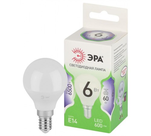 Лампа светодиодная  GREEN LINE LED P45-6W-865-E14 GL E14 6 Вт шар холодный свет  Б0067069  ЭРА
