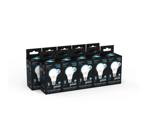 Лампа светодиодная A60 10W 920lm 6500K Е27 шаг. диммирование LED 1/10/50  102502310-S  Gauss