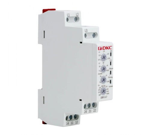 Реле контроля фаз, 3 фазы, тип DRF, контроль напряжения , контроль обрыва фаз, контроль чередования фаз, контроль асимметрии, конфигурация контакта 2C