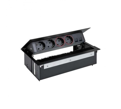 Врезной x5 розеточный блок, щетка, 2x2P+E, 2x2P+E UPS, 2хRJ45, черный, S400  44502220-138  Simon