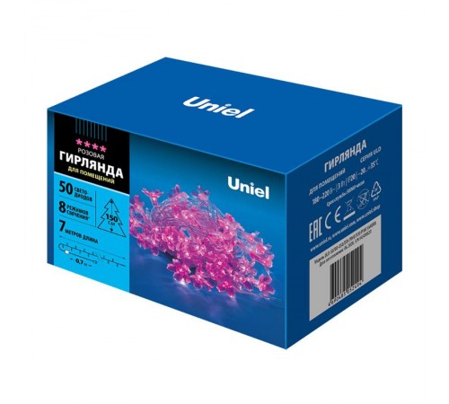 Гирлянда светодиодная  с контроллером "Сакура розовая"  ULD-S0700-050/DTA PINK IP20 PINK SAKURA   50 диодов 7 м розоваяIP20шнур прозр.  07933  Uniel