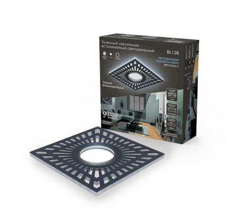 Светильник точечный встраиваемый Backlight BL126 Квадрат. Черный, Gu5.3, 3W, LED 4000K  BL126  Gauss