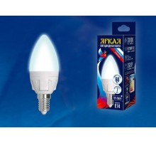 Лампа светодиодная LED-C37 7W/NW/E14/FR PLP01WH LED. "свеча", матовая. серия Яркая, пр-во Россия, 4000K  UL-00002411  Uniel