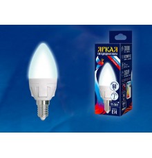 Лампа светодиодная LED-C37 7W/NW/E14/FR PLP01WH LED. "свеча", матовая. серия Яркая, пр-во Россия, 4000K  UL-00002411  Uniel
