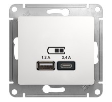 Glossa Белый USB Розетка A+С, 5В/2,4 А, 2х5В/1,2 А, механизм,  GSL000139  SE