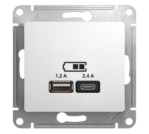 Glossa Белый USB Розетка A+С, 5В/2,4 А, 2х5В/1,2 А, механизм,  GSL000139  SE
