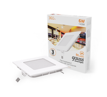 Светильник светодиодный встраиваемый ультратонкий квадратный IP20 6W 2700K  940111106  Gauss