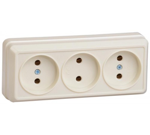 ОКТАВА кремовый Розетка 3-местная О/У б/з 10А РС23-2-ОК  ERO30-K33-10-DC  GENERICA