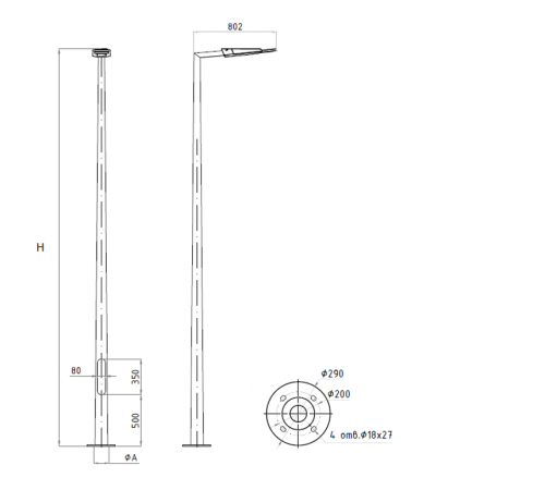 Осветительный комплекс GALAXY LED 55W DW 827 RAL9006 POLE 5M (в комплекте ЗДФ)  4730000190  Световые Технологии