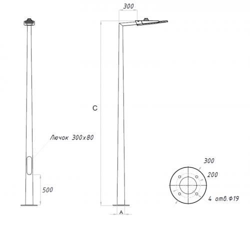 Осветительный комплекс GALAXY LED 55W DW 827 RAL9006 POLE 5M (в комплекте ЗДФ)  4730000190  Световые Технологии