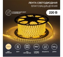 Лента светодиодная 220В, 10*7 мм, IP67, SMD 2835, 60 LED/m Тепло-белая, бухта 100 м  142-606  NEON-NIGHT