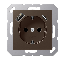 Розетка SCHUKO® с USB-зарядным устройством, тип A + тип С; термопласт; мокка  A1520-15CAMO  Jung
