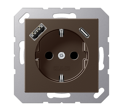 Розетка SCHUKO® с USB-зарядным устройством, тип A + тип С; термопласт; мокка  A1520-15CAMO  Jung
