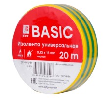 Изолента, класс В (общего применения), 0.13х15мм, 20 метров, желто-зеленая EKF Simple  plc-iz-b-yg  EKF