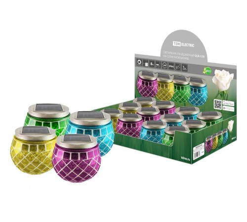 Светильник садово-парковый ландшафтный ССЛ-170 на солн.батарее, 9*9*10,стекло,зеленый,синий,желтый,фиолетовый,ДБ,  SQ0330-0193  TDM