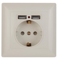 Розетка Intro Solo 4-410-02 с заземлением P+E Schuko со шторками, 16А-250В + 2хUSB, IP20, СУ, слоновая кость  Б0053714  Intro