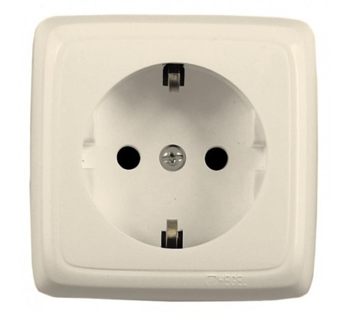 Розетка открытой установки, одноместная, с заземляющим контактом, со шторкой, с изолирующй пластиной, цвет слонова кость  РА16-114-01  HEGEL