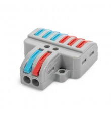 Строительно-монтажная клемма СМК ответвительная сечение 0,08 - 4 мм  2-проводная 6 выводов серая с рычагом  (20 шт/уп)  PR08.12597  Промрукав