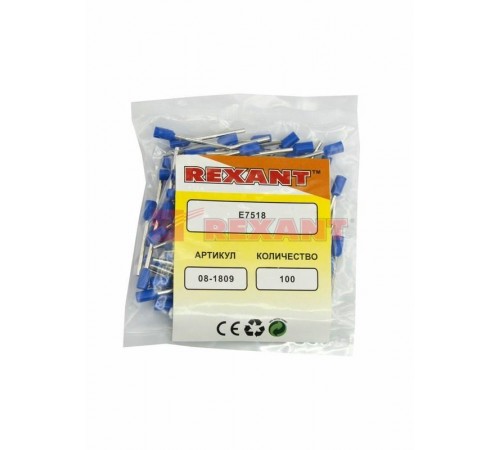 Наконечник штыревой втулочный изолированный F-18 мм 0.75 мм (НШВи 0.75-18) синий  08-1809  REXANT