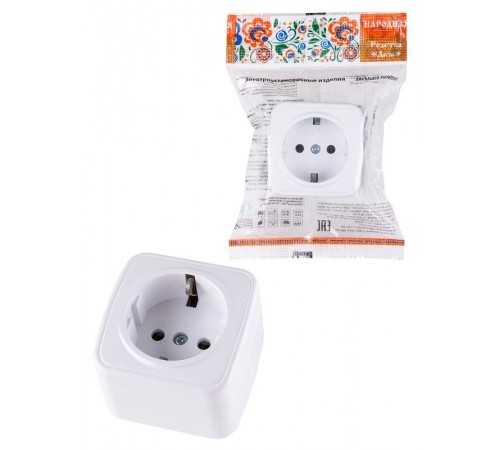 Розетка 2П+З открытой установки IP20 16А, белая "Дача" Народная  SQ1824-0008  TDM
